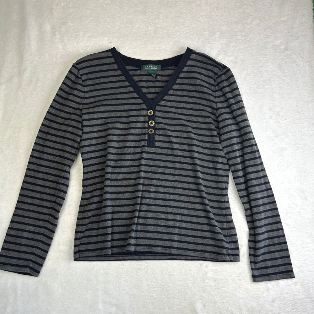 Dark Academia Ralph Lauren Quiet Luxury Striped Henley Top Preppy Old Money L